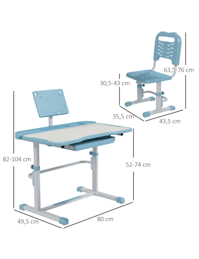 imagem de Conjunto de Secretária e Cadeira 80x49,5x82-104cm cor azul 312-108V80BU3