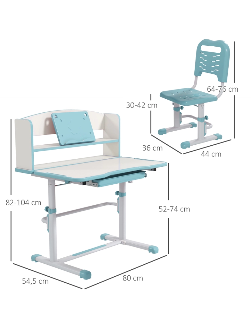 imagem de Conjunto de Secretária e Cadeira 80x54,5x82-104cm cor azul 312-106V80BU3