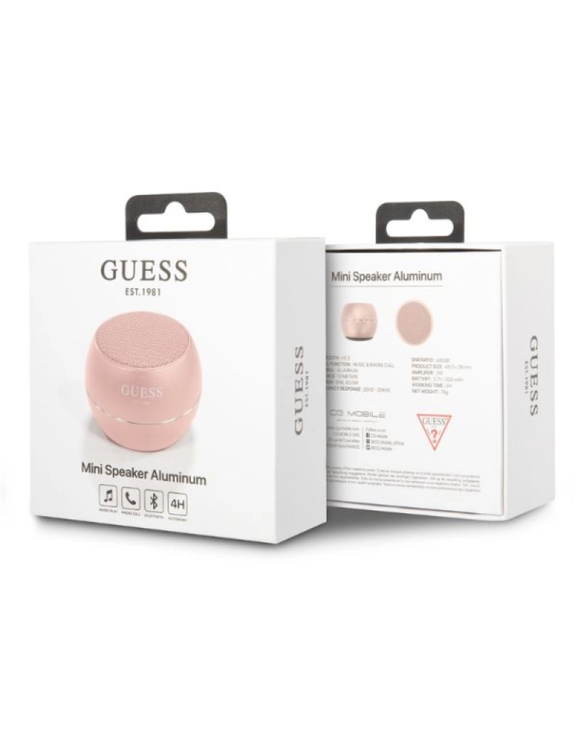 imagem de Coluna Portátil Guess Bluetooth Speaker mini Pink Gold4