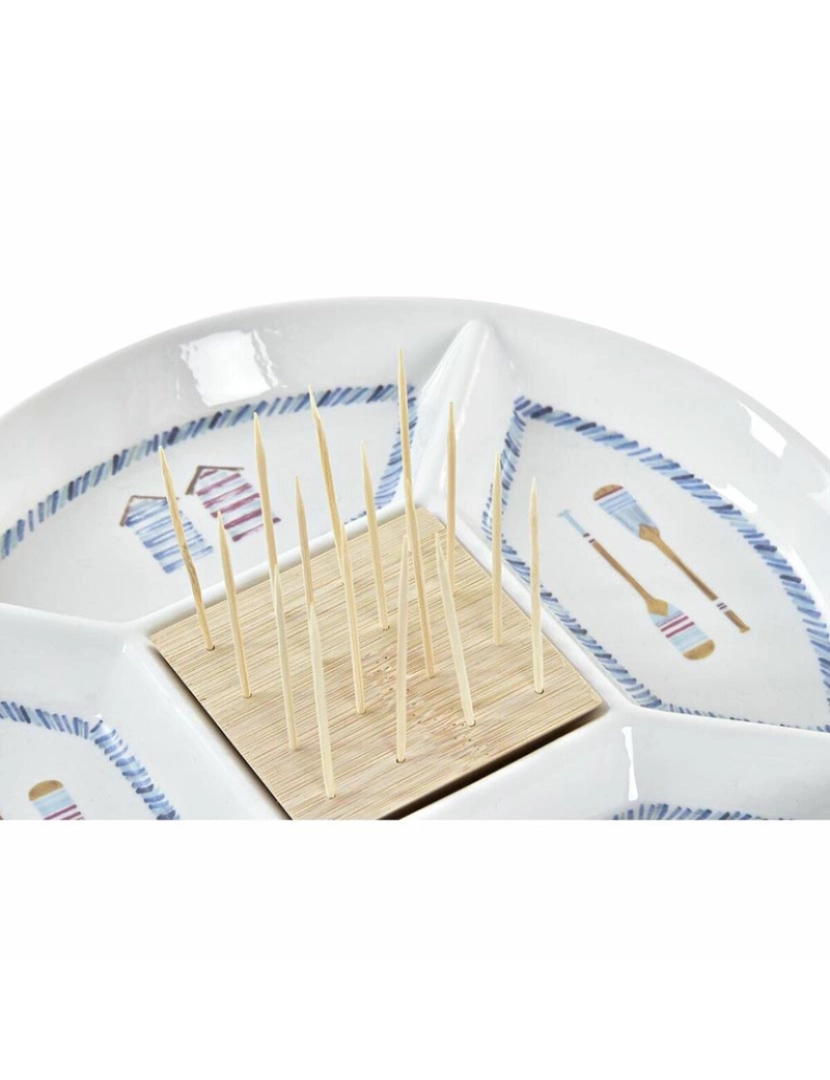 DKD Home - bandeja de aperitivos DKD Home Decor Azul Natural Bambu Grés Mediterrâneo 23,5 x 23,5 x 7 cm