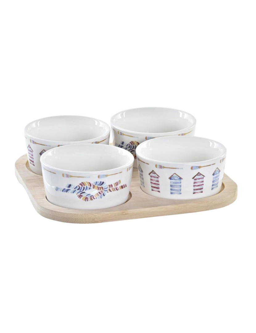 DKD Home - Conjunto para Aperitivos DKD Home Decor Azul Natural Bambu Grés Mediterrâneo 19,7 x 19,7 x 1 cm (5 pcs)