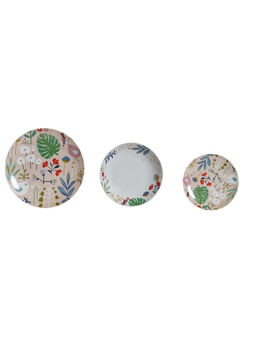 DKD Home - Conjunto de Louça  Decor Multicolor Porcelana Bloemen Urbana 27 x 27 x 3 cm 18 Peças (18 pcs)