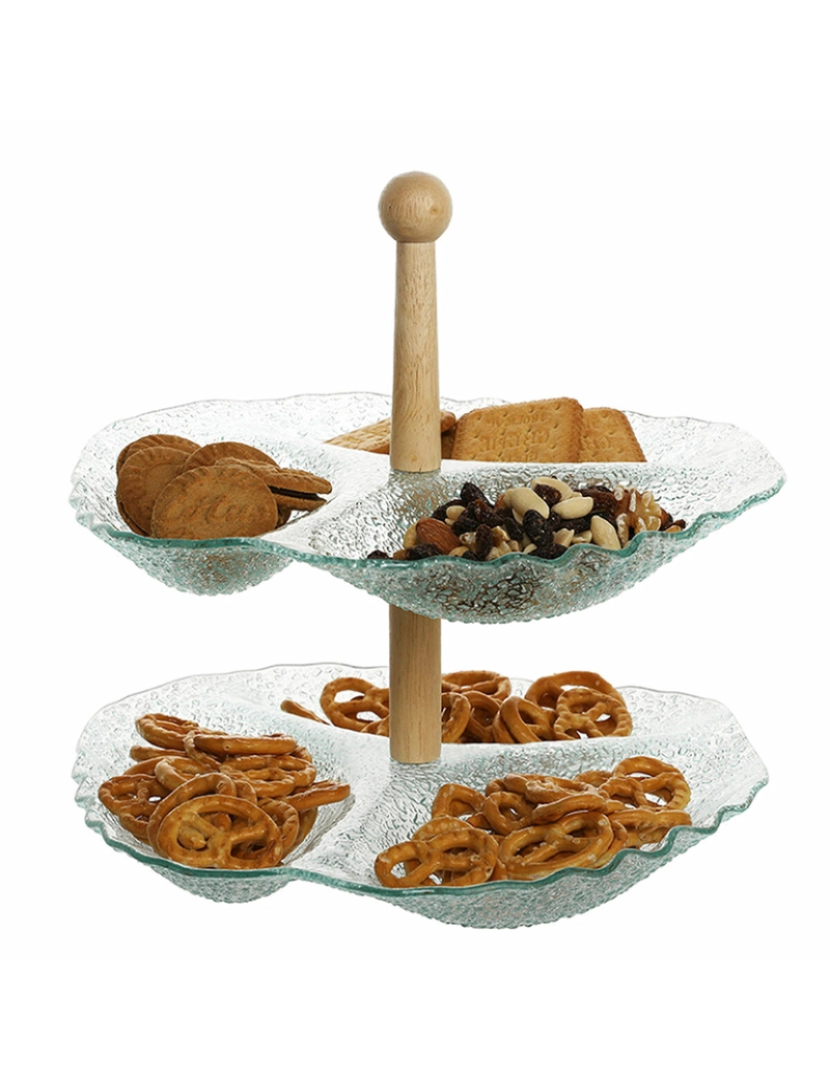 DKD Home - bandeja de aperitivos DKD Home Decor 26 x 26 x 35 cm Cristal Natural Transparente Com relevo