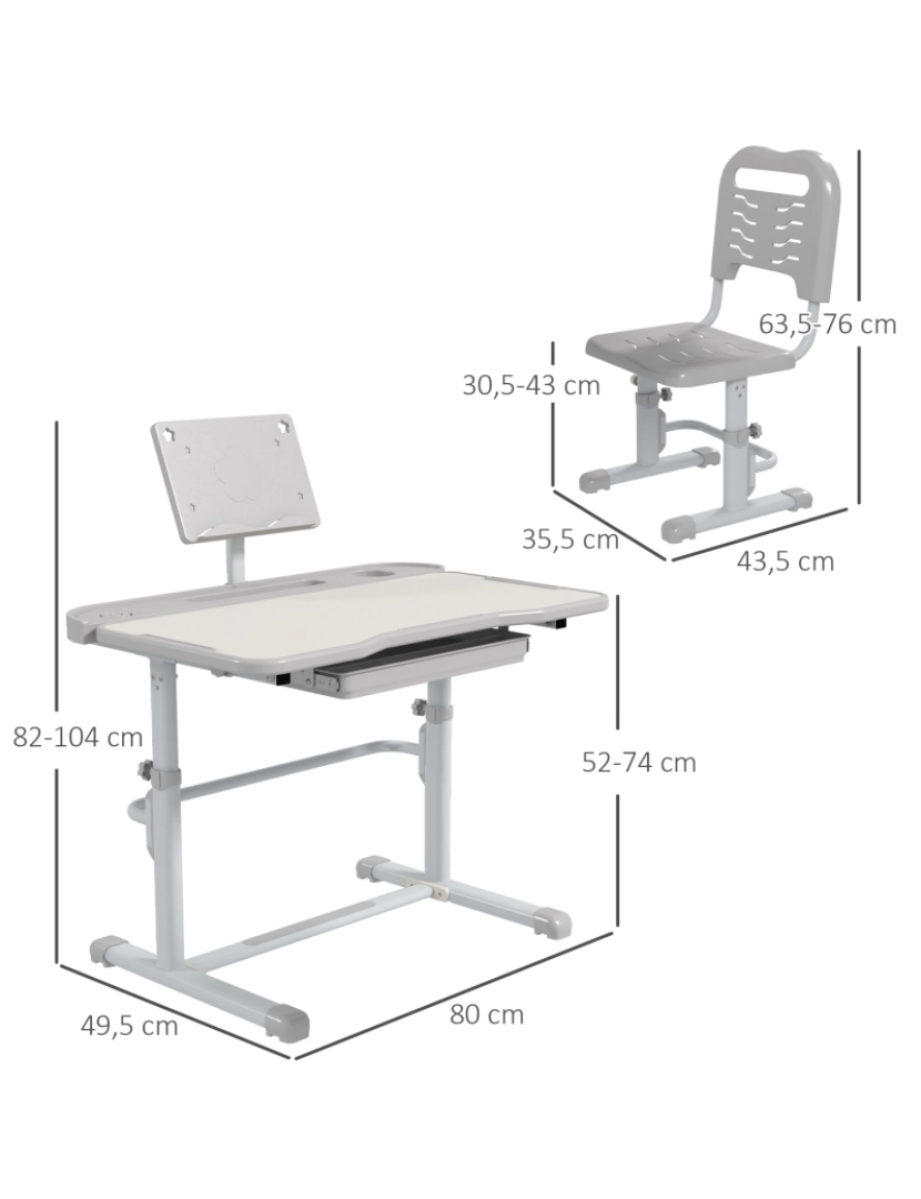 imagem de Conjunto de Secretária e Cadeira 80x49,5x82-104cm cor cinzento 312-108V80GY3