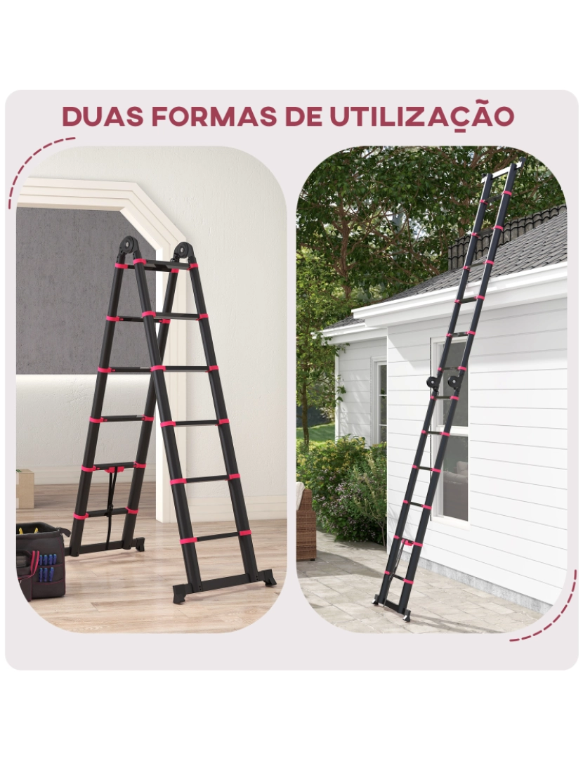 imagem de Escada Dobrável 67,5x11x379cm cor preto e vermelho B72-033V02RD4