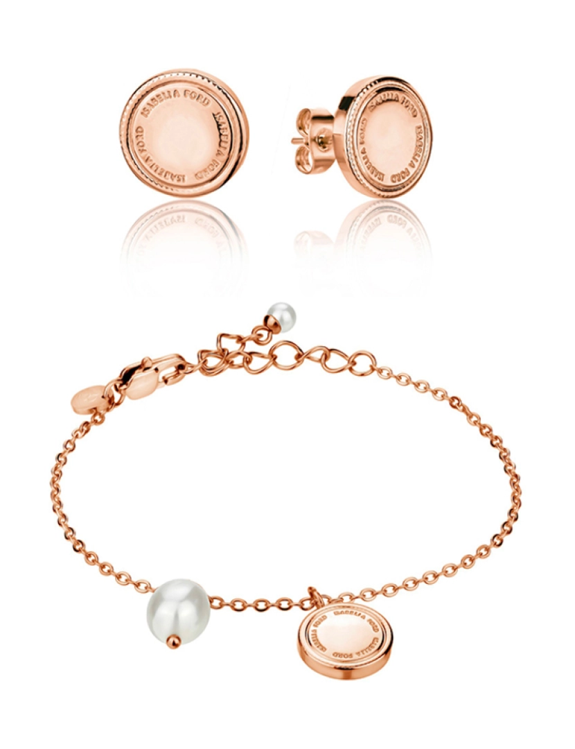 Isabella Ford - Conjunto Brincos e Pulseira Dourado Rosa