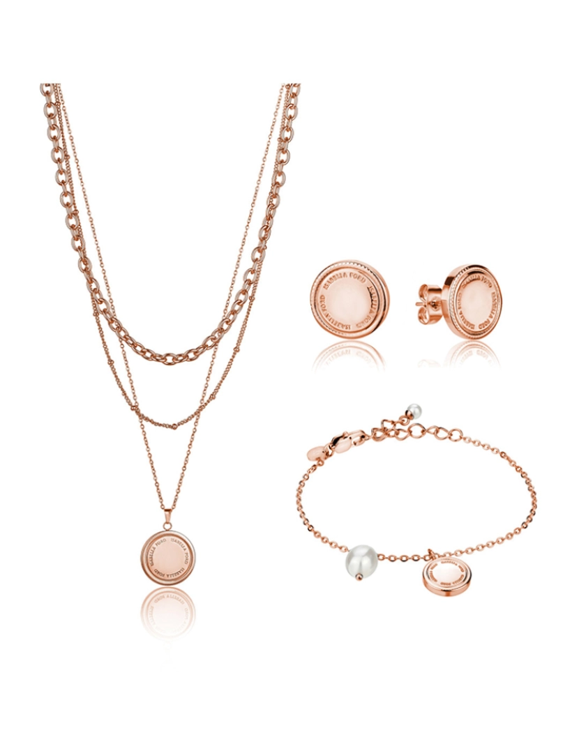 Isabella Ford - Conjunto Colar, Brincos e Pulseira Dourado Rosa