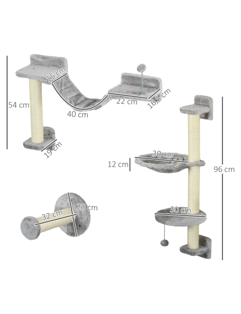 imagem de PawHut Prateleiras de Escalada para Gatos 84,5x19x54cm cor cinzento D30-731V80GY3