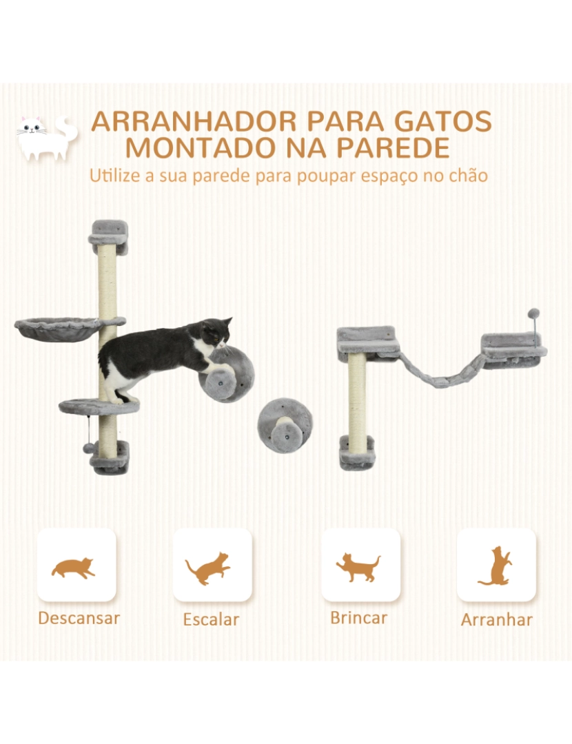 imagem de PawHut Prateleiras de Escalada para Gatos 84,5x19x54cm cor cinzento D30-731V80GY4