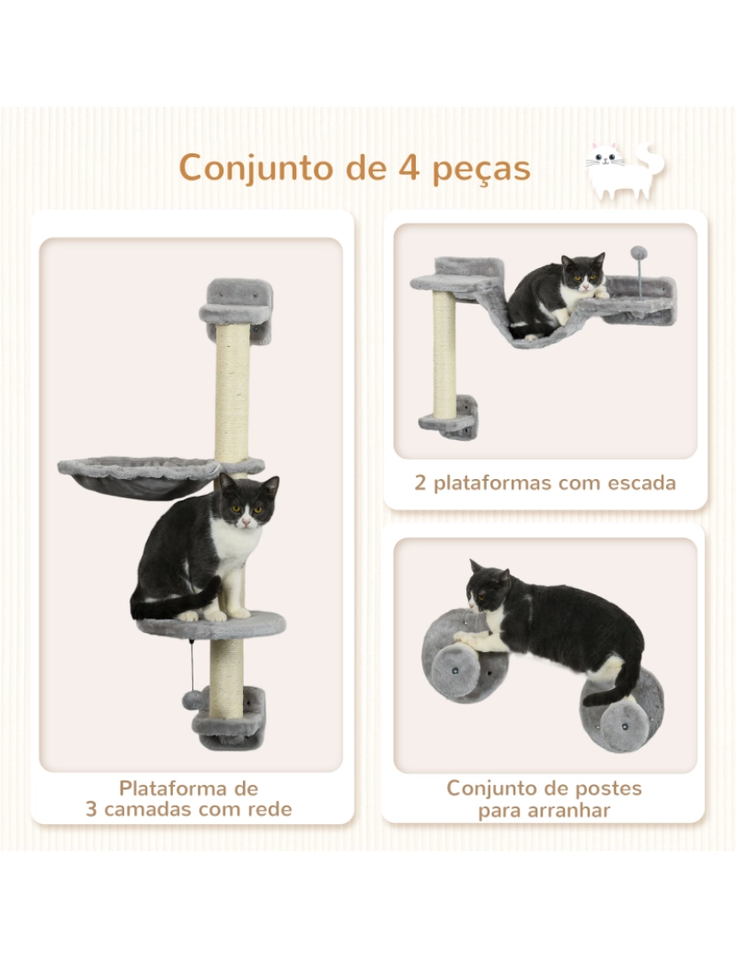 imagem de PawHut Prateleiras de Escalada para Gatos 84,5x19x54cm cor cinzento D30-731V80GY5