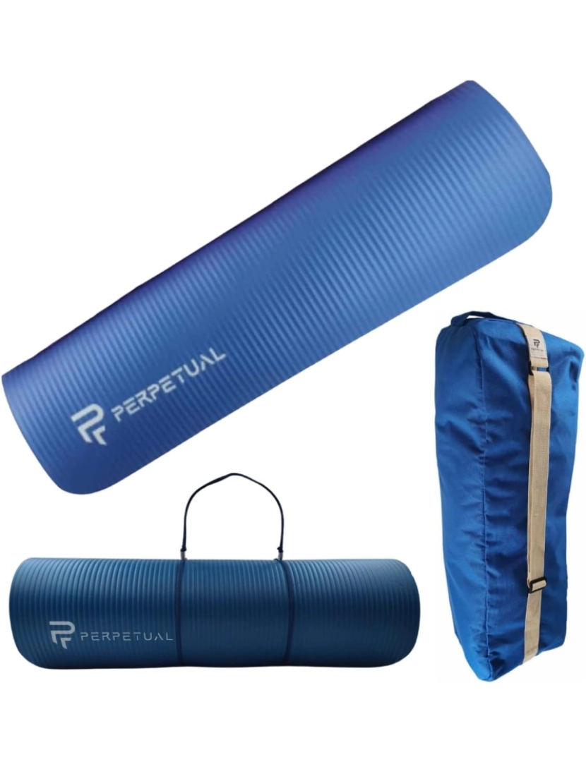 Perpetual - Kit de tapete para ioga e pilates PERPETUAL® 10 mm + bolsa de transporte - tapete antiderrapante - com alça - tapete grosso e dobrável - masculino/feminino - academia, fitness e exercícios