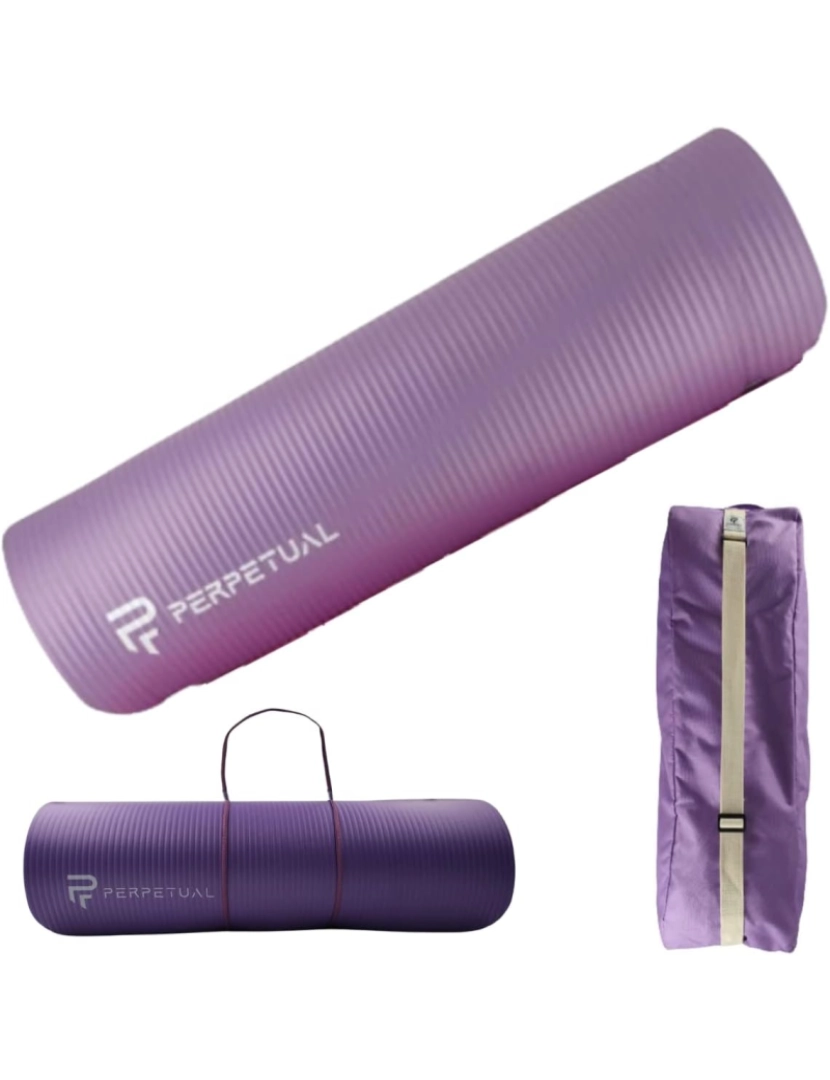 Perpetual - Kit de tapete para ioga e pilates PERPETUAL® 10 mm + bolsa de transporte - tapete antiderrapante - com alça - tapete grosso e dobrável - masculino/feminino - academia, fitness e exercícios