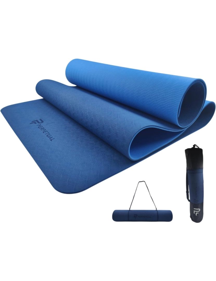 Perpetual - Tapete PERPETUAL® 6mm TPE para ioga e Pilates - Tapete antiderrapante - Com alça e bolsa de transporte - Tapete grosso e dobrável - Masculino/Mulher - Ginásio, Fitness e Exercícios Domésticos