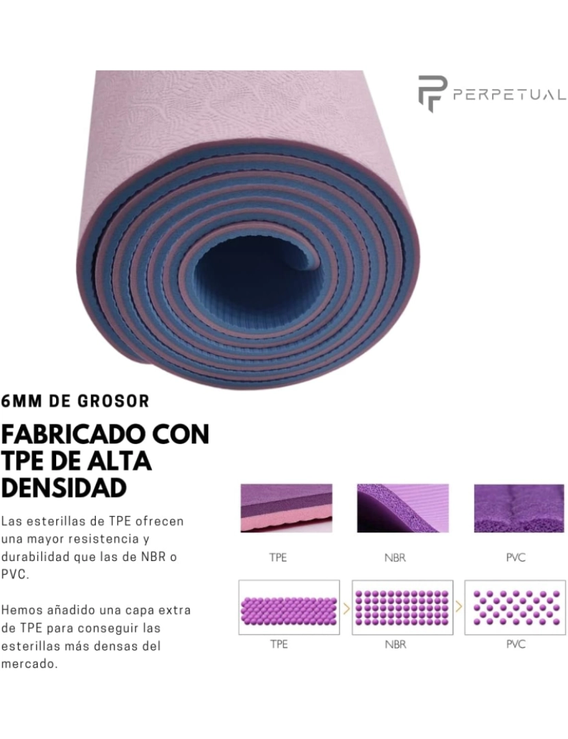 imagem de Tapete PERPETUAL® 6mm TPE para ioga e Pilates - Tapete antiderrapante - Com alça e bolsa de transporte - Tapete grosso e dobrável - Masculino/Mulher - Ginásio, Fitness e Exercícios Domésticos5