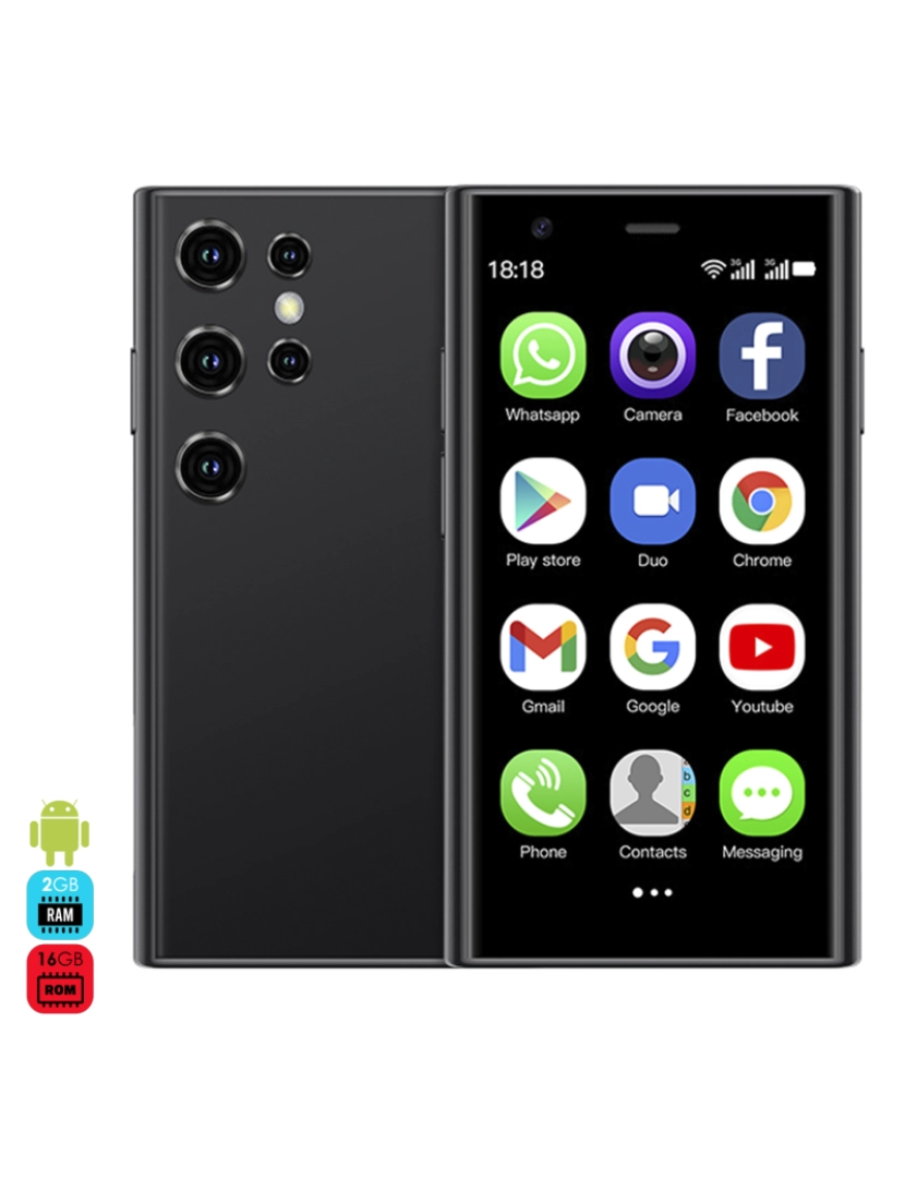 DAM - DAM Mini smartphone S23 pro 3G, Android 8.1, 2 GB de RAM + 16 GB. Tela de 3''. Cartão SIM duplo. 4,5x1,2x10,2 cm. Cor preta