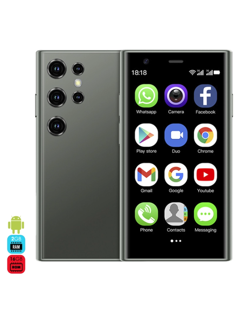 DAM - DAM Mini smartphone S23 pro 3G, Android 8.1, 2 GB de RAM + 16 GB. Tela de 3''. Cartão SIM duplo. 4,5x1,2x10,2 cm. Cor: Verde Escuro