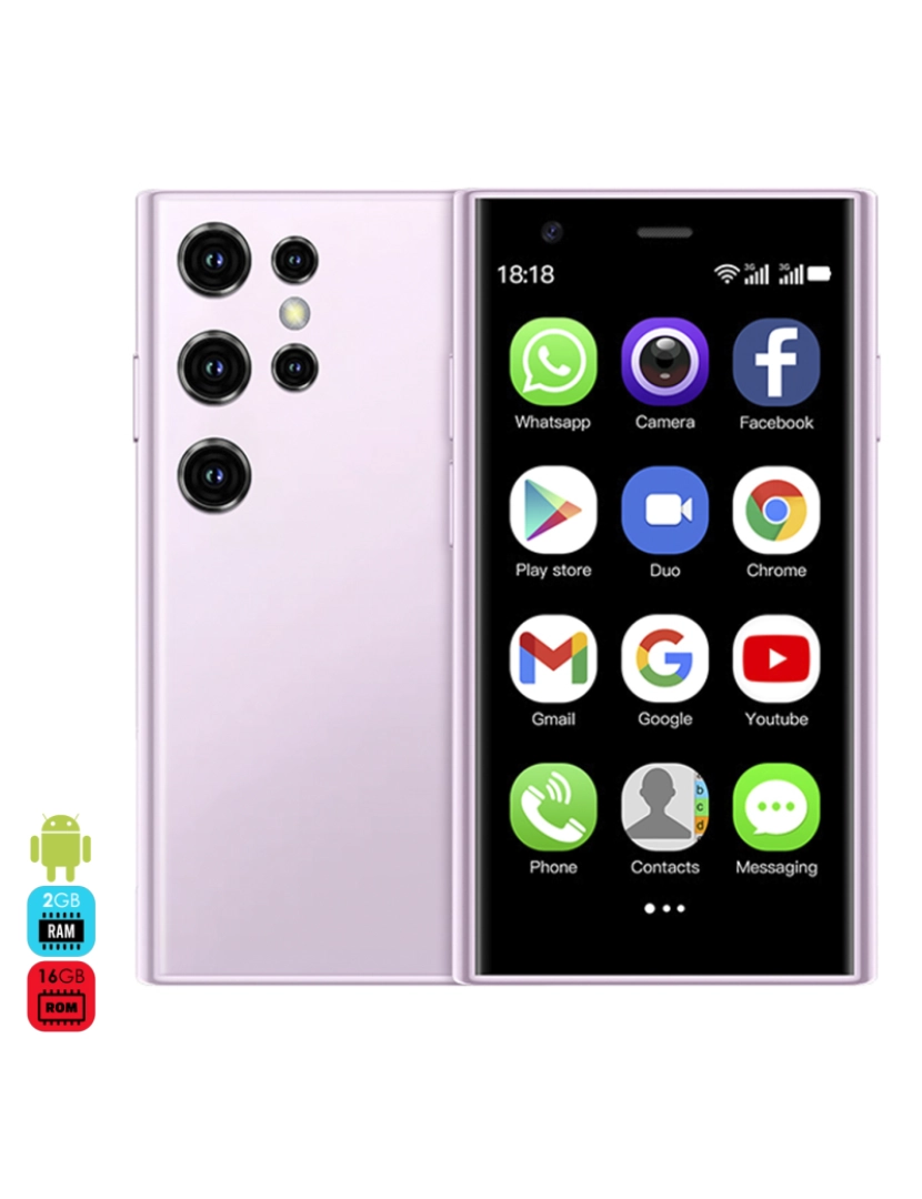 imagem de DAM Mini smartphone S23 pro 3G, Android 8.1, 2 GB de RAM + 16 GB. Tela de 3''. Cartão SIM duplo. 4,5x1,2x10,2 cm. Cor rosa1