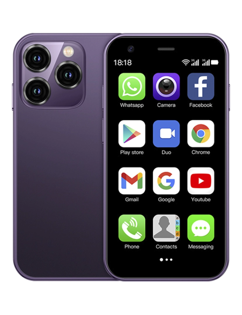 imagem de DAM Mini smartphone XS15 3G, Android 8.1, 2 GB de RAM + 16 GB. Tela de 3''. Cartão SIM duplo. 4,5x1,2x10,2 cm. Cor roxo8