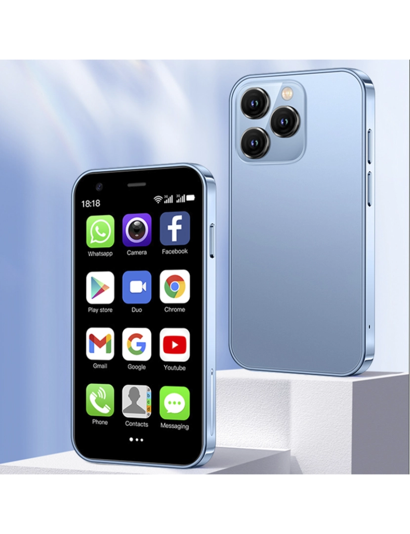 imagem de DAM Mini smartphone XS15 3G, Android 8.1, 2 GB de RAM + 16 GB. Tela de 3''. Cartão SIM duplo. 4,5x1,2x10,2 cm. Cor azul2