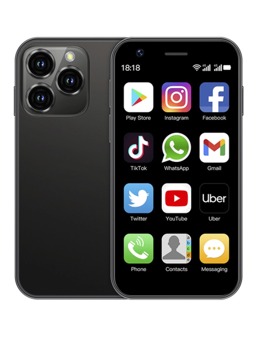 imagem de DAM Mini smartphone XS16 4G, Android, 3 GB de RAM + 64 GB. Tela de 3''. Cartão SIM duplo. 4,5x1,2x10,2 cm. Cor preta7