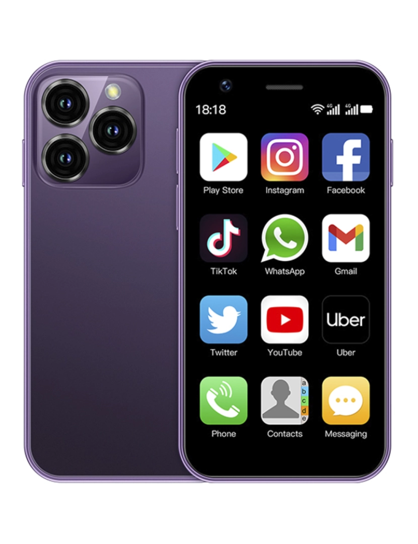 imagem de DAM Mini smartphone XS16 4G, Android, 3 GB de RAM + 64 GB. Tela de 3''. Cartão SIM duplo. 4,5x1,2x10,2 cm. Cor roxo7