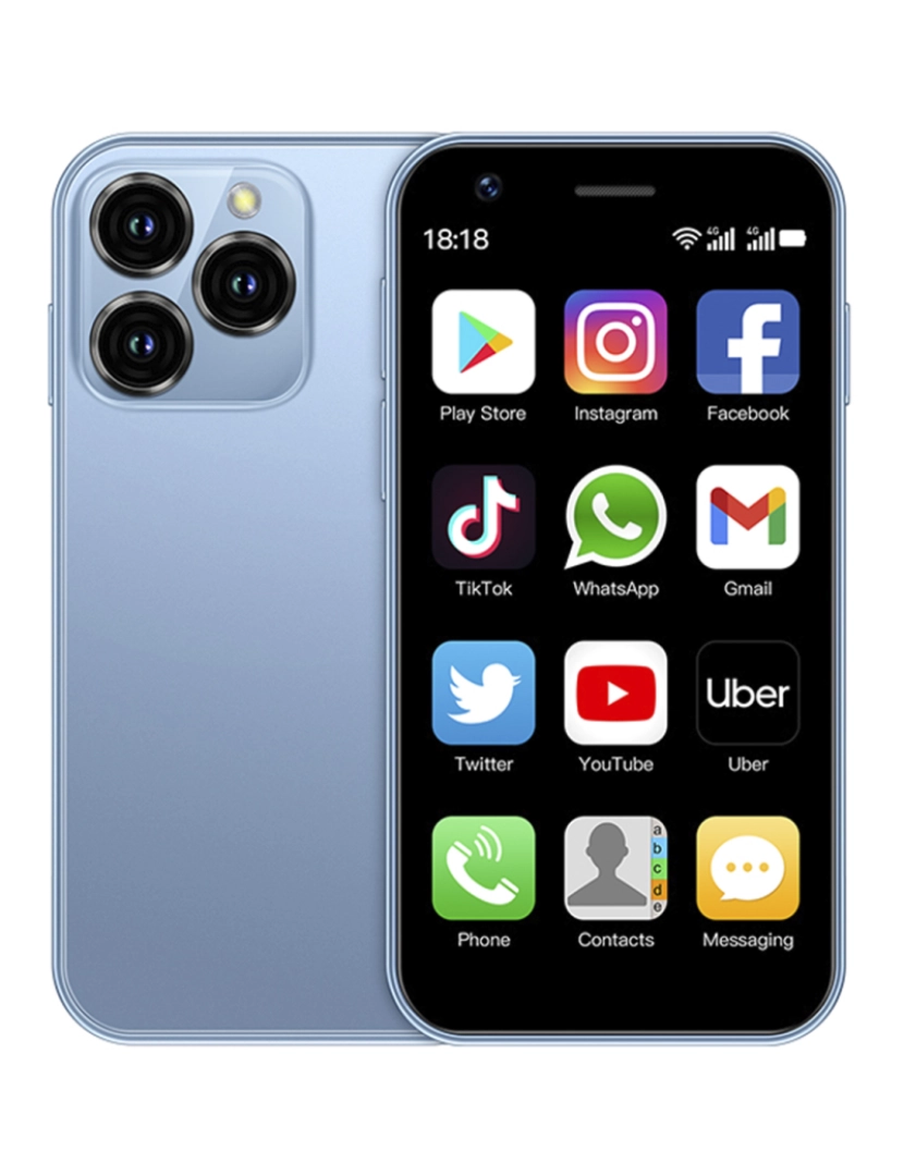 imagem de DAM Mini smartphone XS16 4G, Android 8.1, 2 GB de RAM + 16 GB. Tela de 3''. Cartão SIM duplo. 4,5x1,2x10,2 cm. Cor azul7