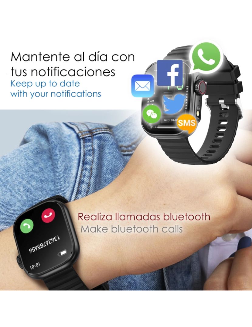 imagem de DAM Smartwatch ZW39 com notificações de aplicativos, chamadas Bluetooth. Monitor de pressão arterial e oxigênio. 3,7x1,1x4,7 cm. Cor preta3