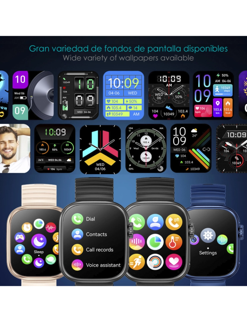 imagem de DAM Smartwatch ZW39 com notificações de aplicativos, chamadas Bluetooth. Monitor de pressão arterial e oxigênio. 3,7x1,1x4,7 cm. Cor preta7