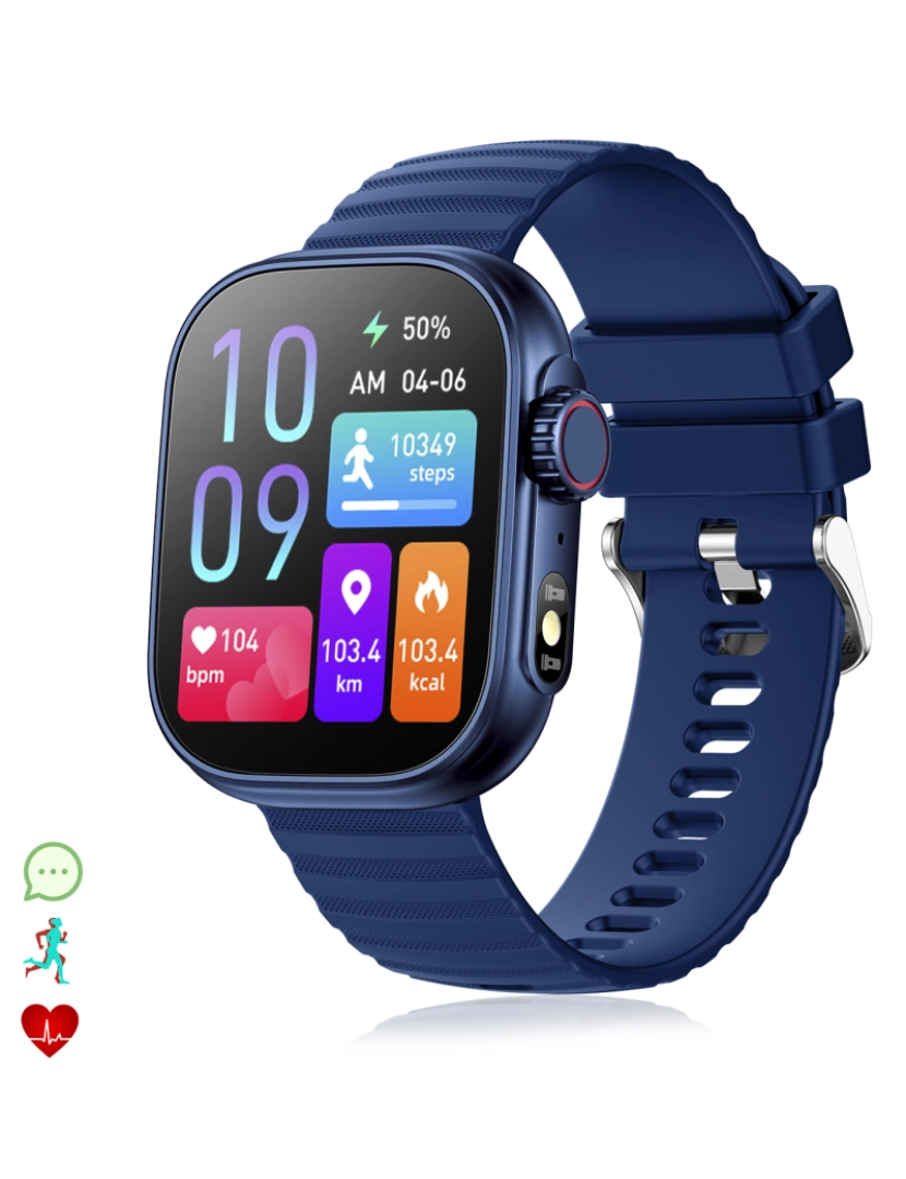 DAM - DAM Smartwatch ZW39 com notificações de aplicativos, chamadas Bluetooth. Monitor de pressão arterial e oxigênio. 3,7x1,1x4,7 cm. Cor azul