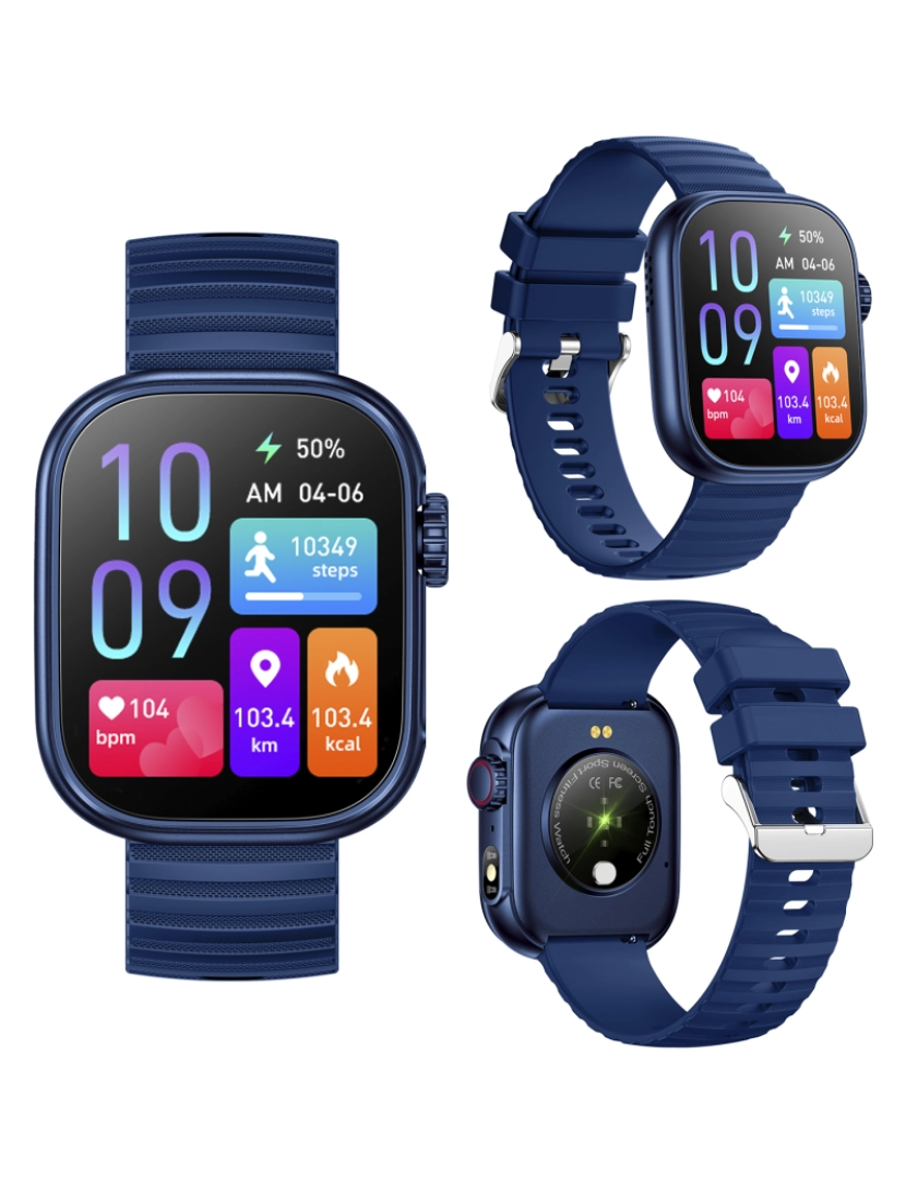 imagem de DAM Smartwatch ZW39 com notificações de aplicativos, chamadas Bluetooth. Monitor de pressão arterial e oxigênio. 3,7x1,1x4,7 cm. Cor azul8