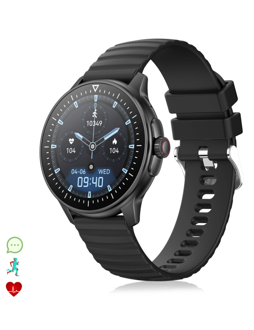 DAM - DAM Smartwatch ZW45 com notificações de aplicativos, chamadas Bluetooth. Monitor de pressão arterial e oxigênio. Coroa multifuncional. 4,9x1,1x4,7cm. Cor preta