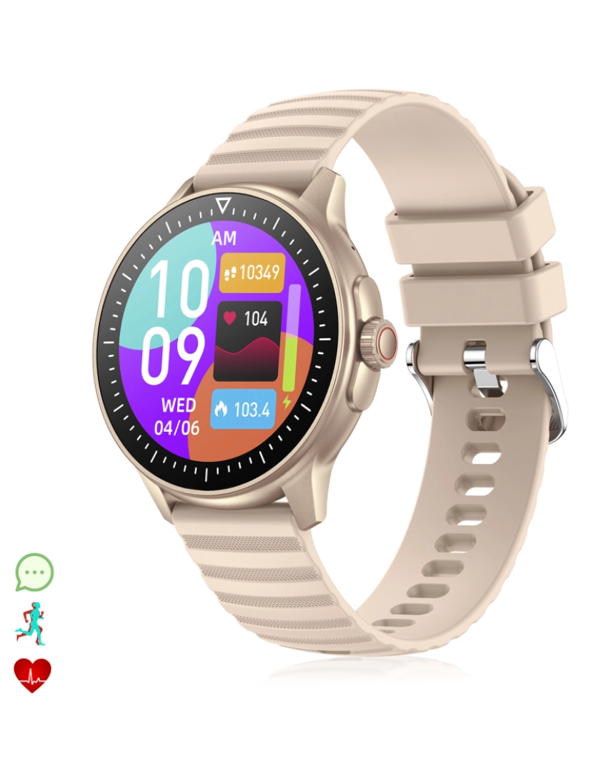 DAM - DAM Smartwatch ZW45 com notificações de aplicativos, chamadas Bluetooth. Monitor de pressão arterial e oxigênio. Coroa multifuncional. 4,9x1,1x4,7cm. Cor: Ouro
