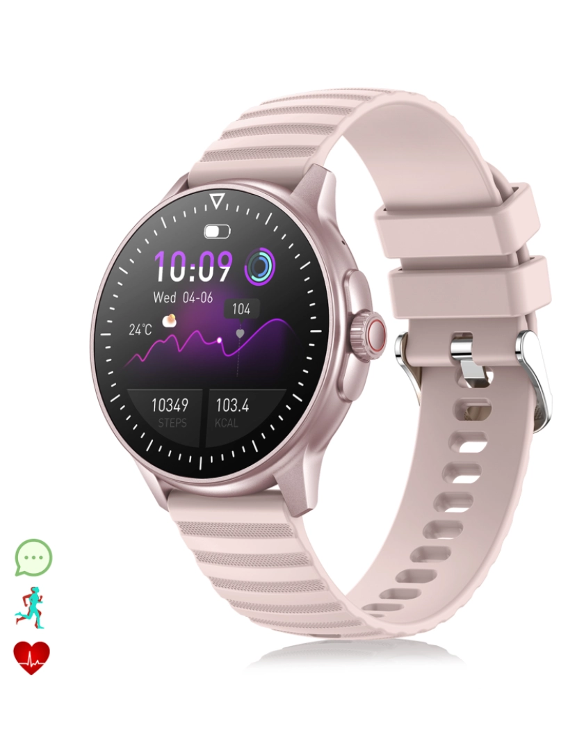 DAM - DAM Smartwatch ZW45 com notificações de aplicativos, chamadas Bluetooth. Monitor de pressão arterial e oxigênio. Coroa multifuncional. 4,9x1,1x4,7cm. Cor rosa