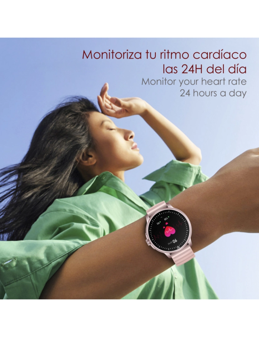 imagem de DAM Smartwatch ZW45 com notificações de aplicativos, chamadas Bluetooth. Monitor de pressão arterial e oxigênio. Coroa multifuncional. 4,9x1,1x4,7cm. Cor rosa3