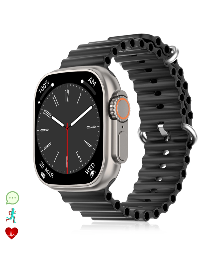 DAM - DAM Smartwatch DT8 Ultra com tela HR de 2,0 polegadas e função Always-On display. Widgets personalizáveis. Alça de banda marítima. 4,8x1,3x4,3cm. Prata