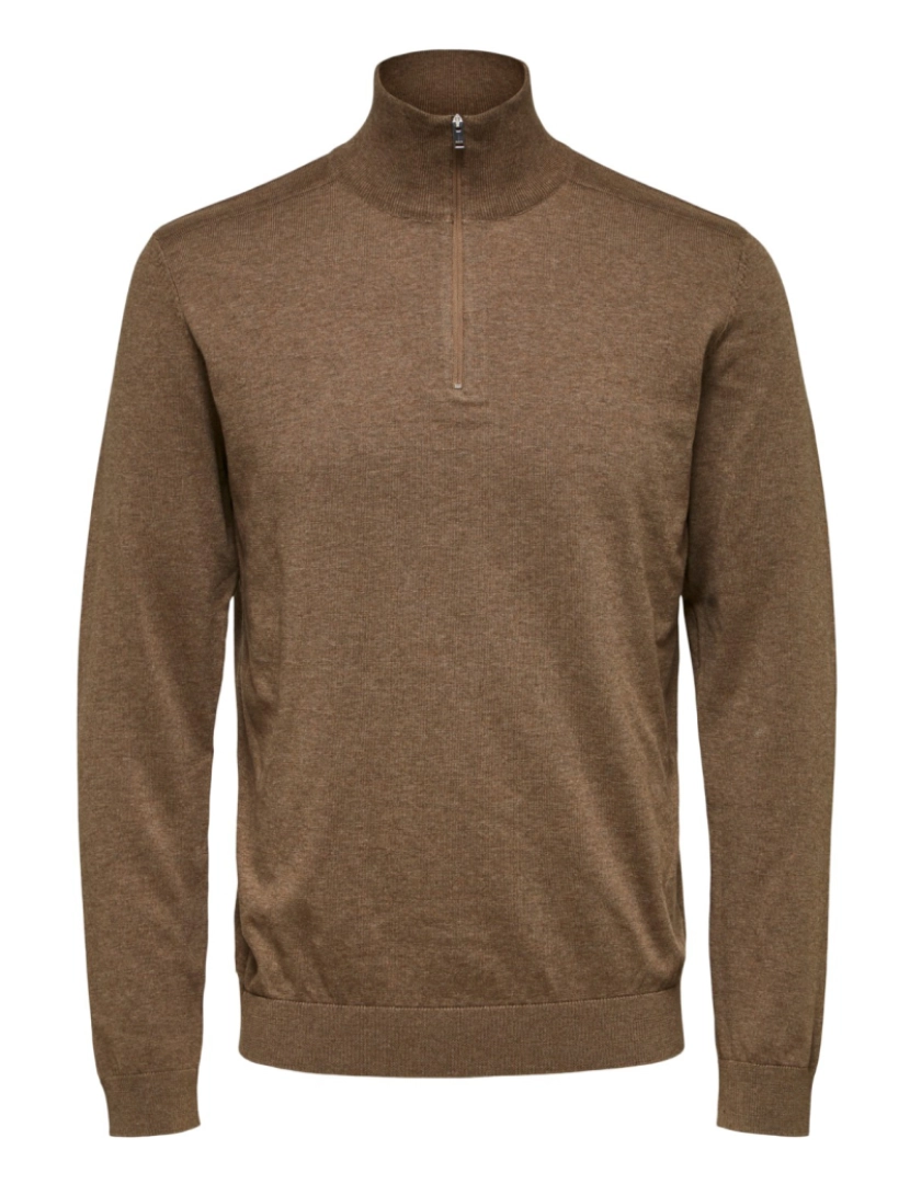 imagem de Selected Berg Half Zip Cardigan Teak Marrom1