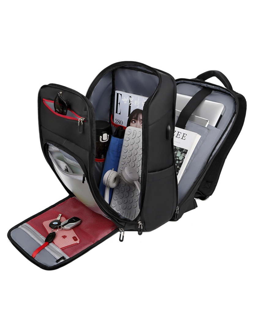 imagem de DAM Mochila para laptop com interface de carregamento USB. 30x14x47 cm. Cor preta3