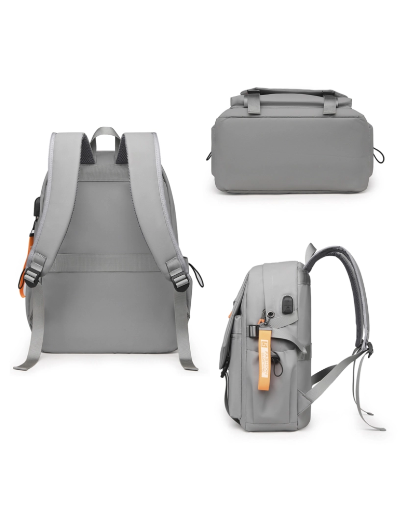 imagem de DAM Mochila para laptop com interface de carregamento USB. 30x15x44 cm. Cor cinzenta8