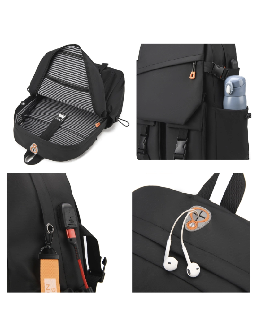 imagem de DAM Mochila para laptop com interface de carregamento USB. 30x15x44 cm. Cor cinzenta7