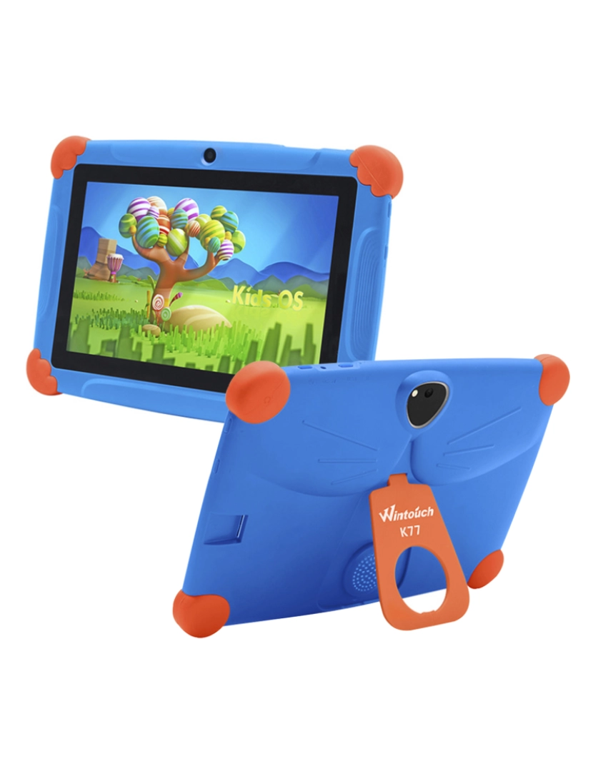 imagem de DAM Tablet infantil K77 WiFi. Sistema operacional Android 7. Tela 7'''' 1024x600px. MTK Quad Core 1 GB de RAM + 8 GB. Câmera dupla. 20x2x16,5 cm. Cor azul2