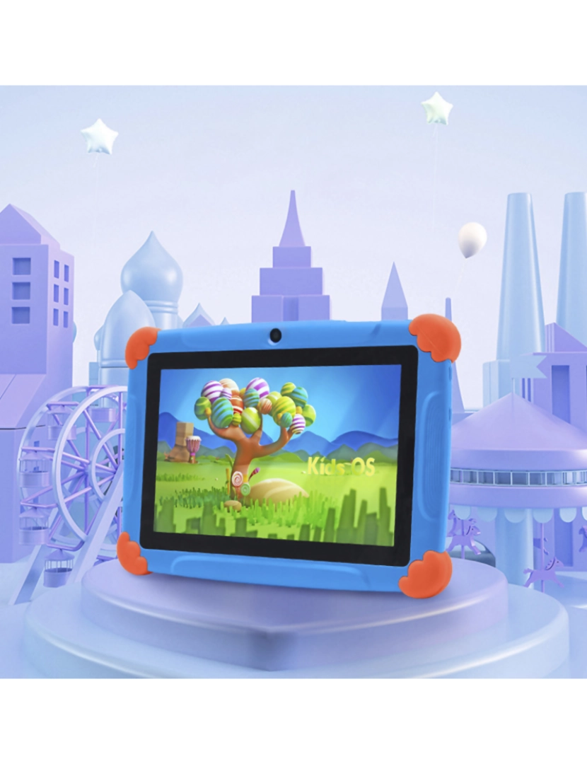 imagem de DAM Tablet infantil K77 WiFi. Sistema operacional Android 7. Tela 7'''' 1024x600px. MTK Quad Core 1 GB de RAM + 8 GB. Câmera dupla. 20x2x16,5 cm. Cor azul4