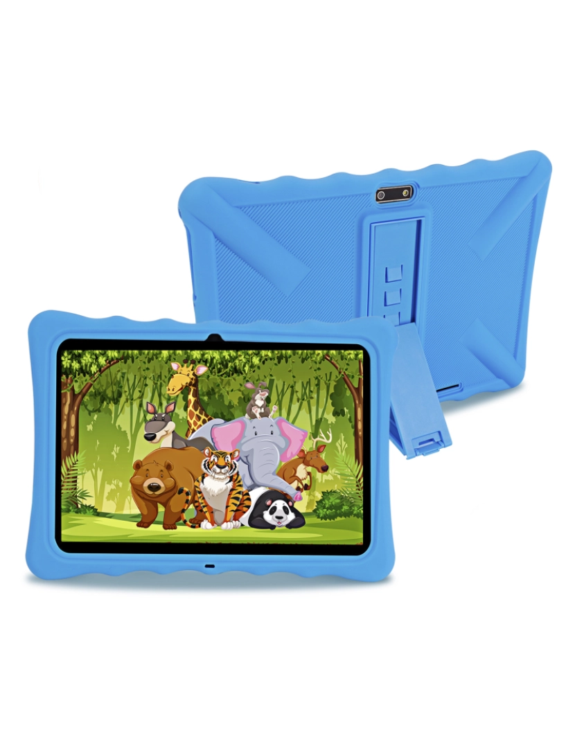 imagem de DAM Tablet infantil WiFi. Sistema operacional Android 10 com IWAWA. Tela 10,1'' 1280x800px. SC7731E, ARM Cortex™-A7 Quad-Core, 1,3 GHz, 2 GB de RAM + 32 GB. Câmera dupla, caixa protetora. 24x0,92x17 cm. Cor azul1