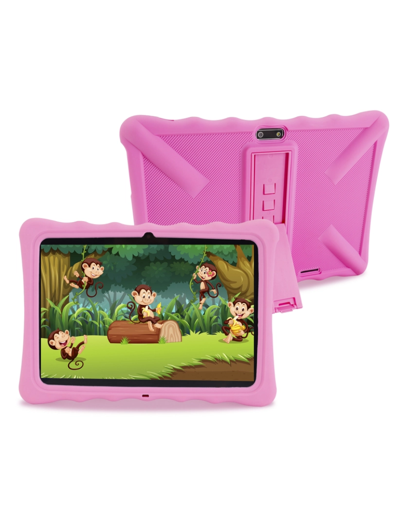 imagem de DAM Tablet infantil WiFi. Sistema operacional Android 10 com IWAWA. Tela 10,1'' 1280x800px. SC7731E, ARM Cortex™-A7 Quad-Core, 1,3 GHz, 2 GB de RAM + 32 GB. Câmera dupla, caixa protetora. 24x0,92x17 cm. Cor rosa1