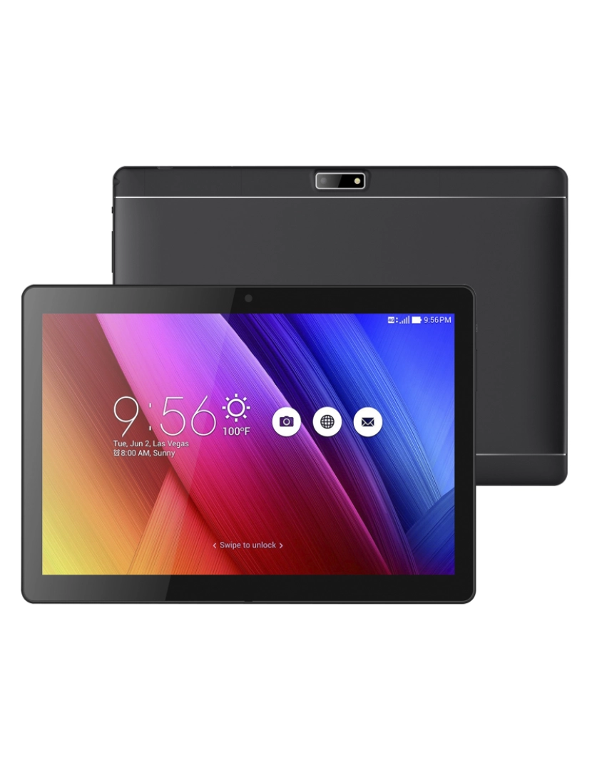 DAM - DAM Tablet Wi-Fi. Sistema operacional Android 12. Tela de 10,1'' 1280x800px. ARM Cortex™-A53 Quad-Core, 1,7 GHz, 4 GB de RAM + 64 GB. Câmera dupla. 24x0,9x17 cm. Cor preta