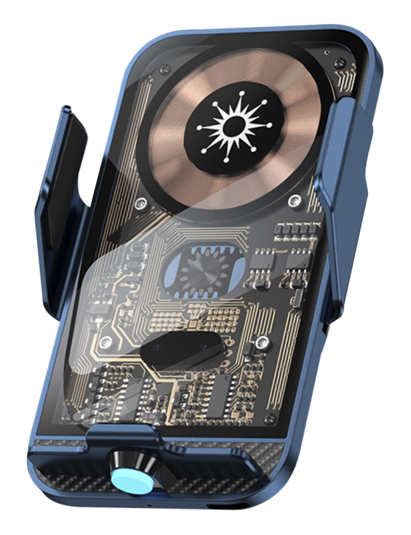 DAM - DAM Carregador de carro Qi 15W C11 com rotação de 360°. Para entrada de ar. Suporta carregamento padrão com adaptadores USB-C, micro USB e Lightning. 7x5x11 cm. Cor: Azul Escuro