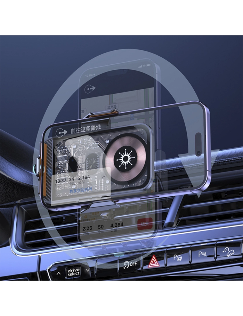 imagem de DAM Carregador de carro Qi 15W C11 com rotação de 360°. Para entrada de ar. Suporta carregamento padrão com adaptadores USB-C, micro USB e Lightning. 7x5x11 cm. Cor: Azul Escuro4