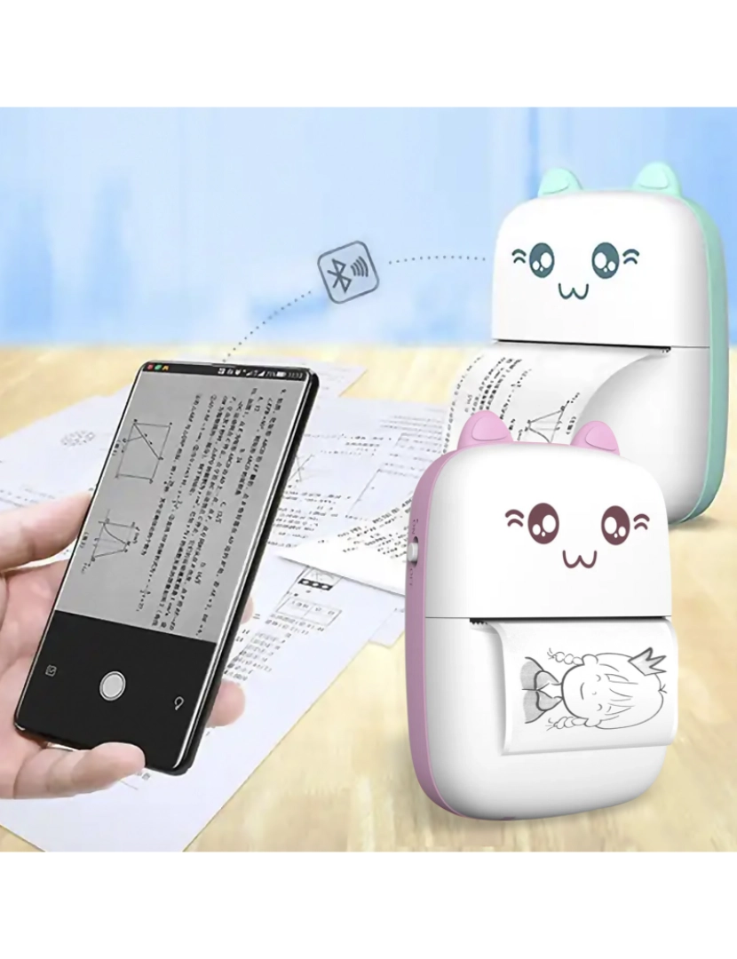imagem de DAM Mini impressora térmica Bluetooth portátil, formato de gatinho, compatível com Android e iOS. 203 dpi. 8x3,5x11 cm. Cor rosa2