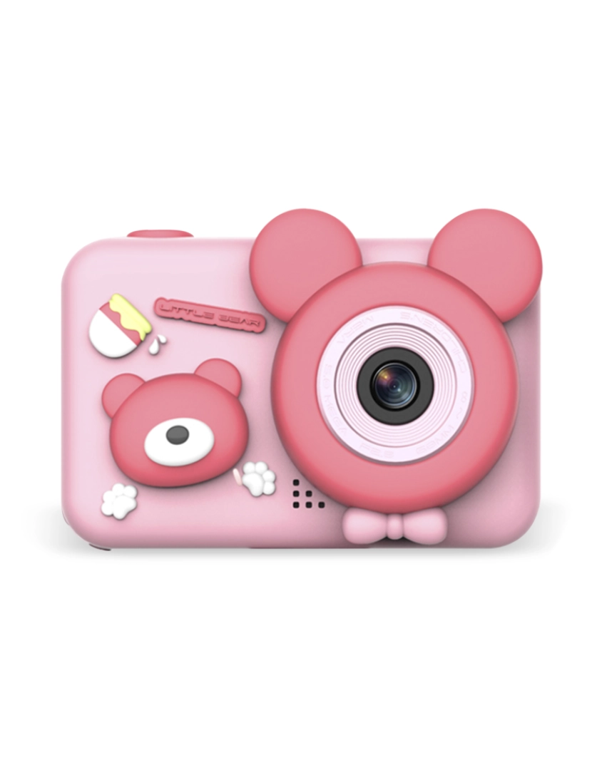 DAM - DAM Câmera digital, design Bear, com fotos de 26mpx e vídeo FHD para crianças. Tela de 2 polegadas. Inclui tripé com função de aderência. 5x5x6,2cm. Cor rosa