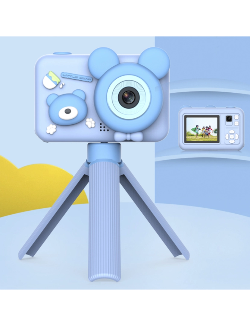 imagem de DAM Câmera digital, design Bear, com fotos de 26mpx e vídeo FHD para crianças. Tela de 2 polegadas. Inclui tripé com função de aderência. 5x5x6,2cm. Cor rosa3