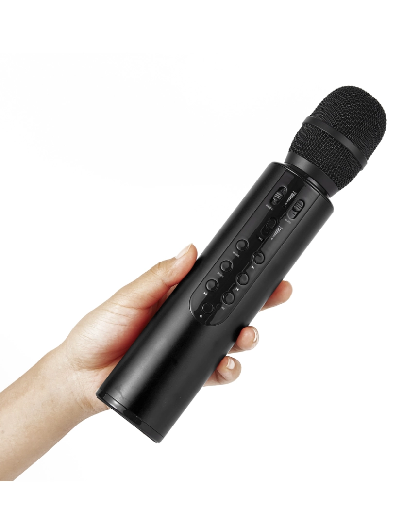 imagem de DAM Microfone de karaokê com alto-falante embutido, Bluetooth 5.0. Bateria de 2000mAh. Tipo condensador. 24x5x5 cm. Cor preta2